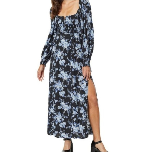 Free People Dresses & Skirts - New Free‎ People Jaymes Midi dress black blue floral Medium